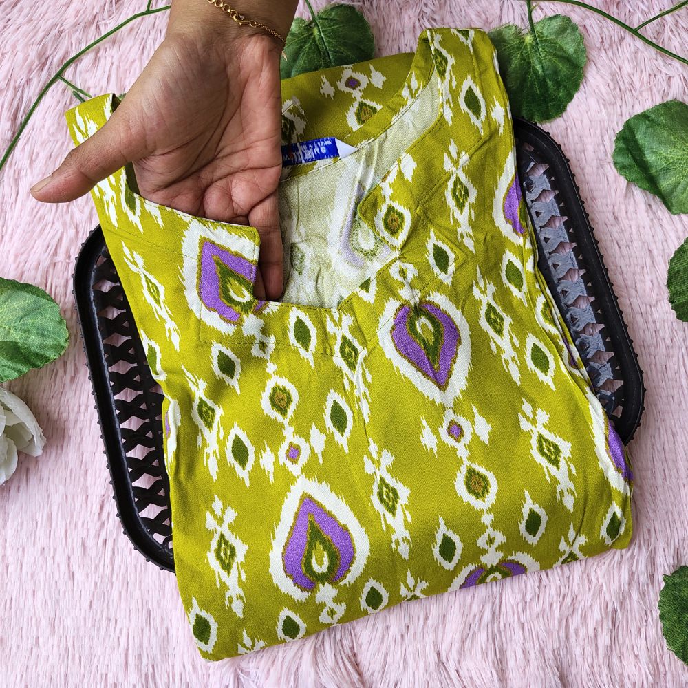 KL4503 Lime lavender kurti