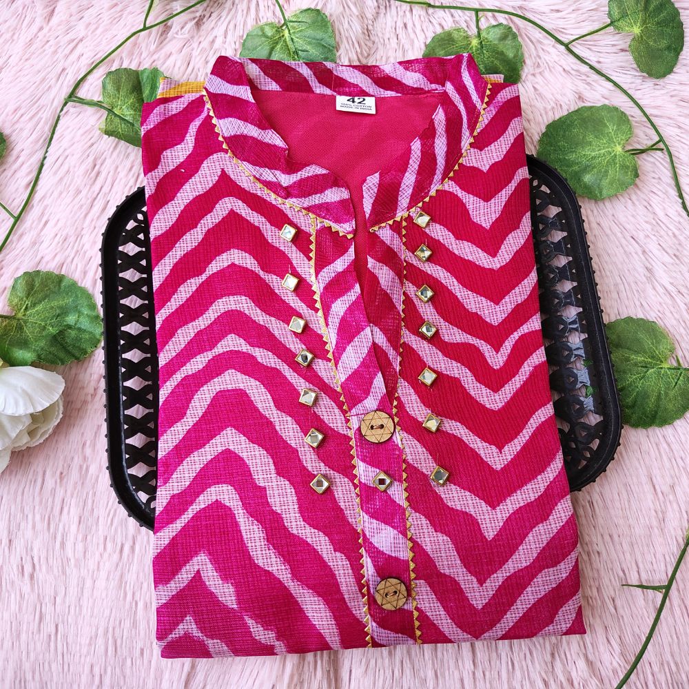 K07 Pink and Orange dual Lehriya kurti