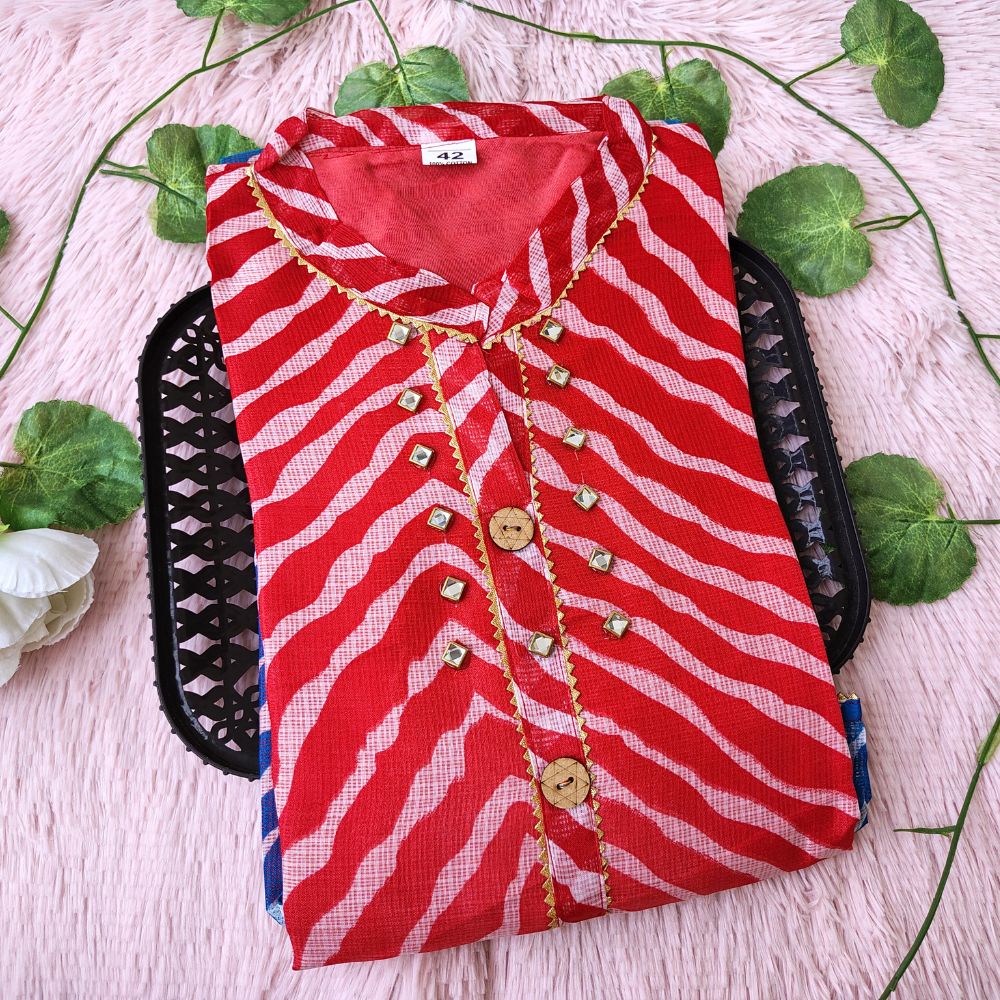 K02 Red blue dual Lehriya kurti