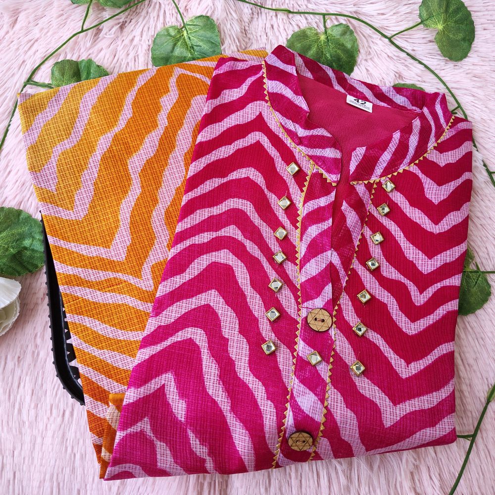 K07 Pink and Orange dual Lehriya kurti