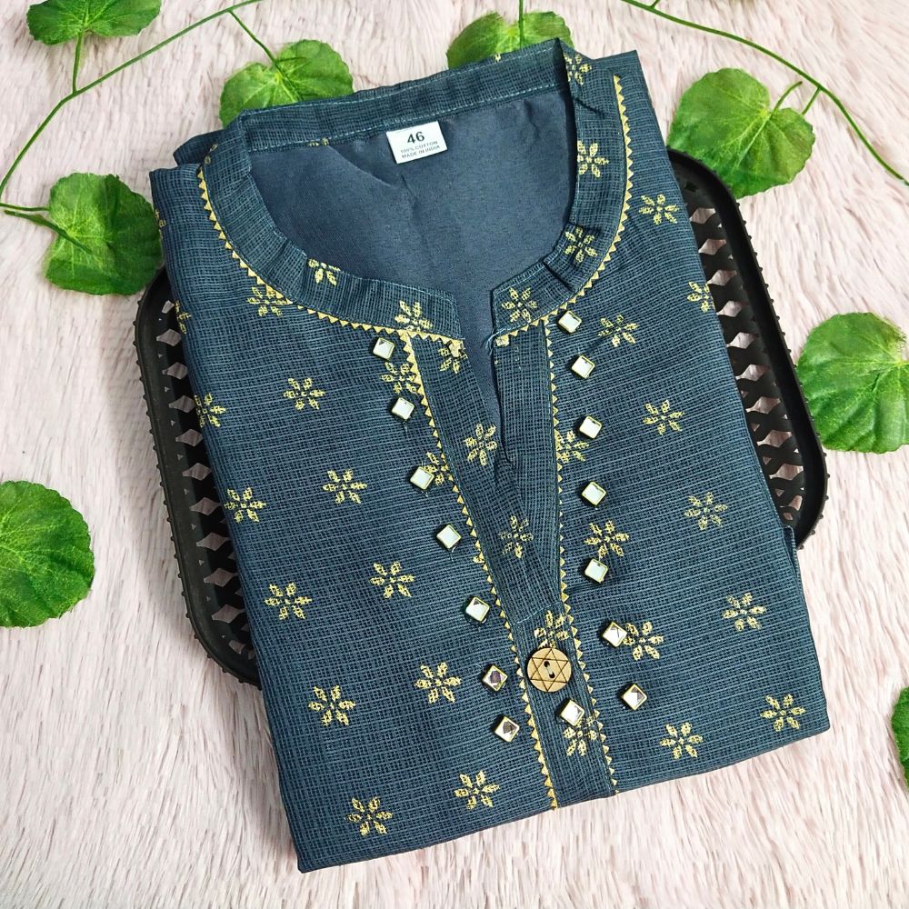 017 Grey golden star kurti