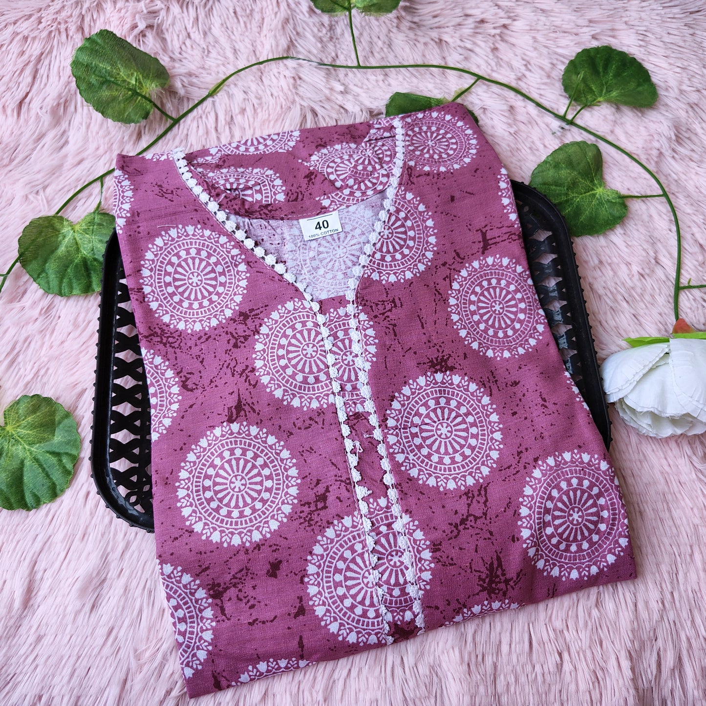 K0022 Mavue pink pure cotton kurti