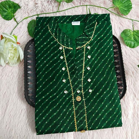 K114 Dark Green Lehriya Kurti