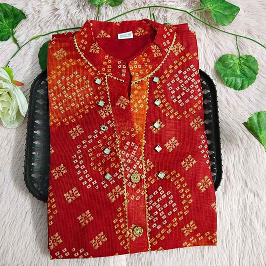 48 Red Orange Bandhini Kurti