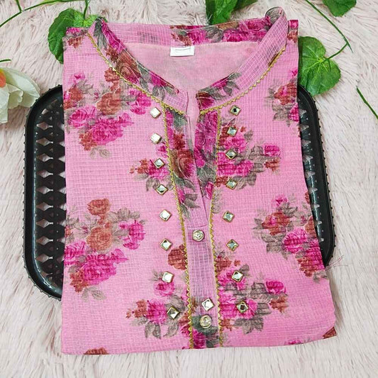 K106 Baby Pink Floral Kurti