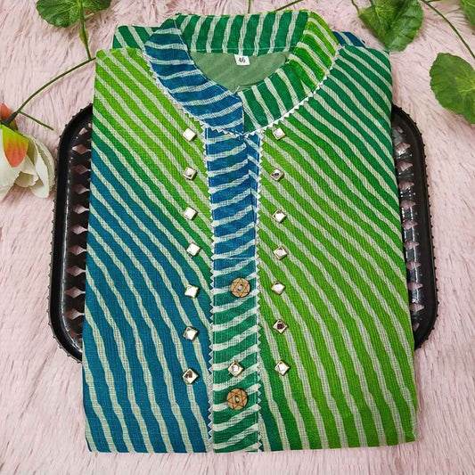 53 Green blue Lehriya Kurti