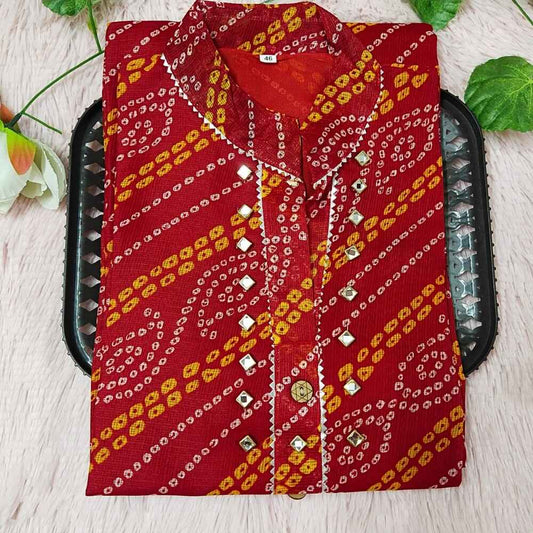 55 Red Lehriya Bandhini Kurti