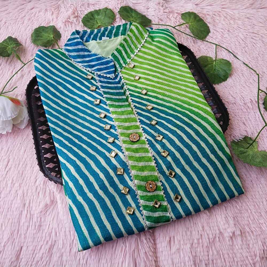 35 Green Blue Lehriya Kurti