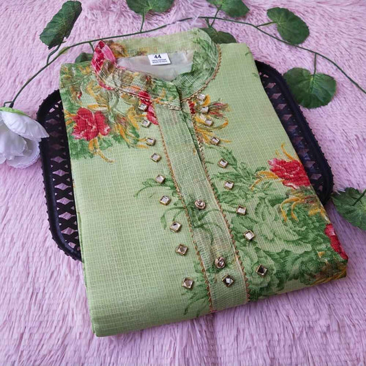 42 Pista Green Floral Kurti