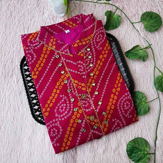 56 Pink Lehriya Bandhini Kurti