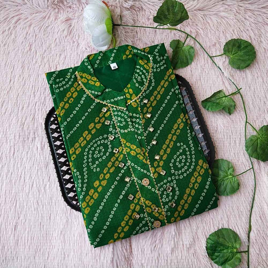 47 Green Lehriya Bandhini Kurti
