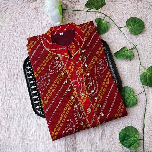33 Maroon Lehriya Bandhini Kurti