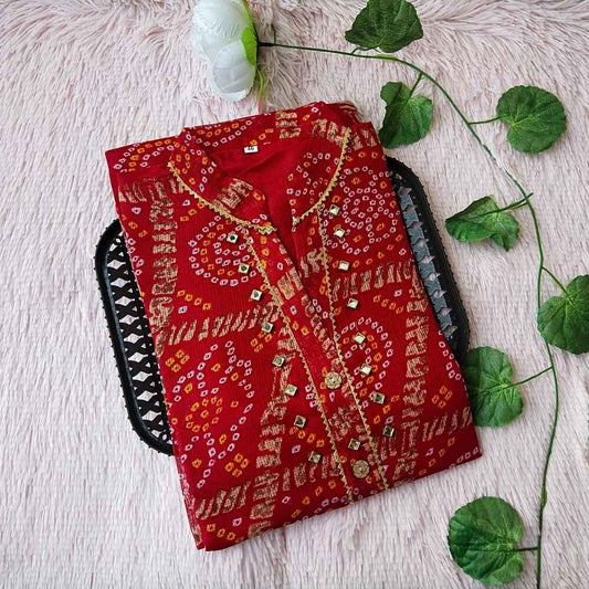 37 Red Checks Bandhini Kurti