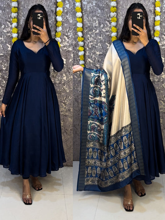 K0018 Vishitra silk anarkali gown with dupatta