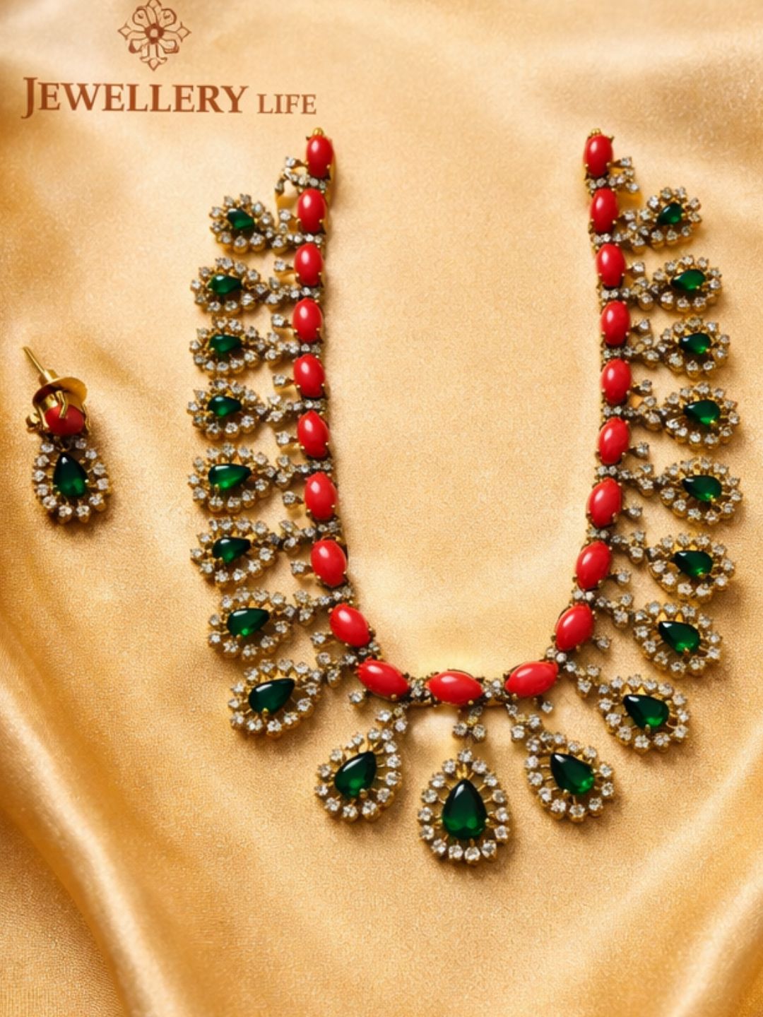 Z096 Coral green Gold look a-like necklace set