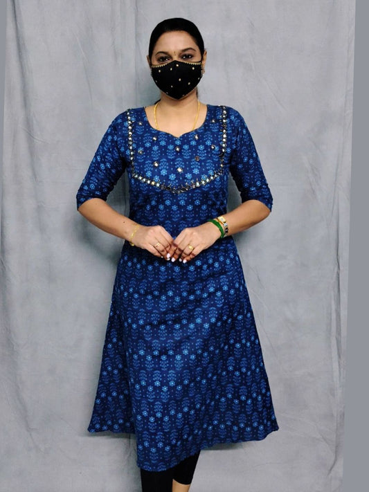 W0010 Pure indigo cotton A-line kurti