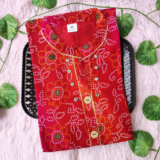 K0083 Red Pink Bandhini kurti