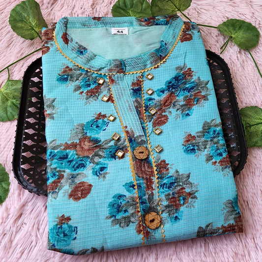K0039 Sky Blue floral kurti