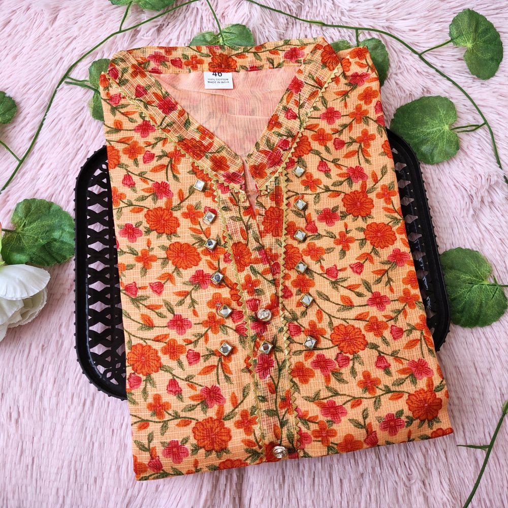 K04 Orange Floral kurti