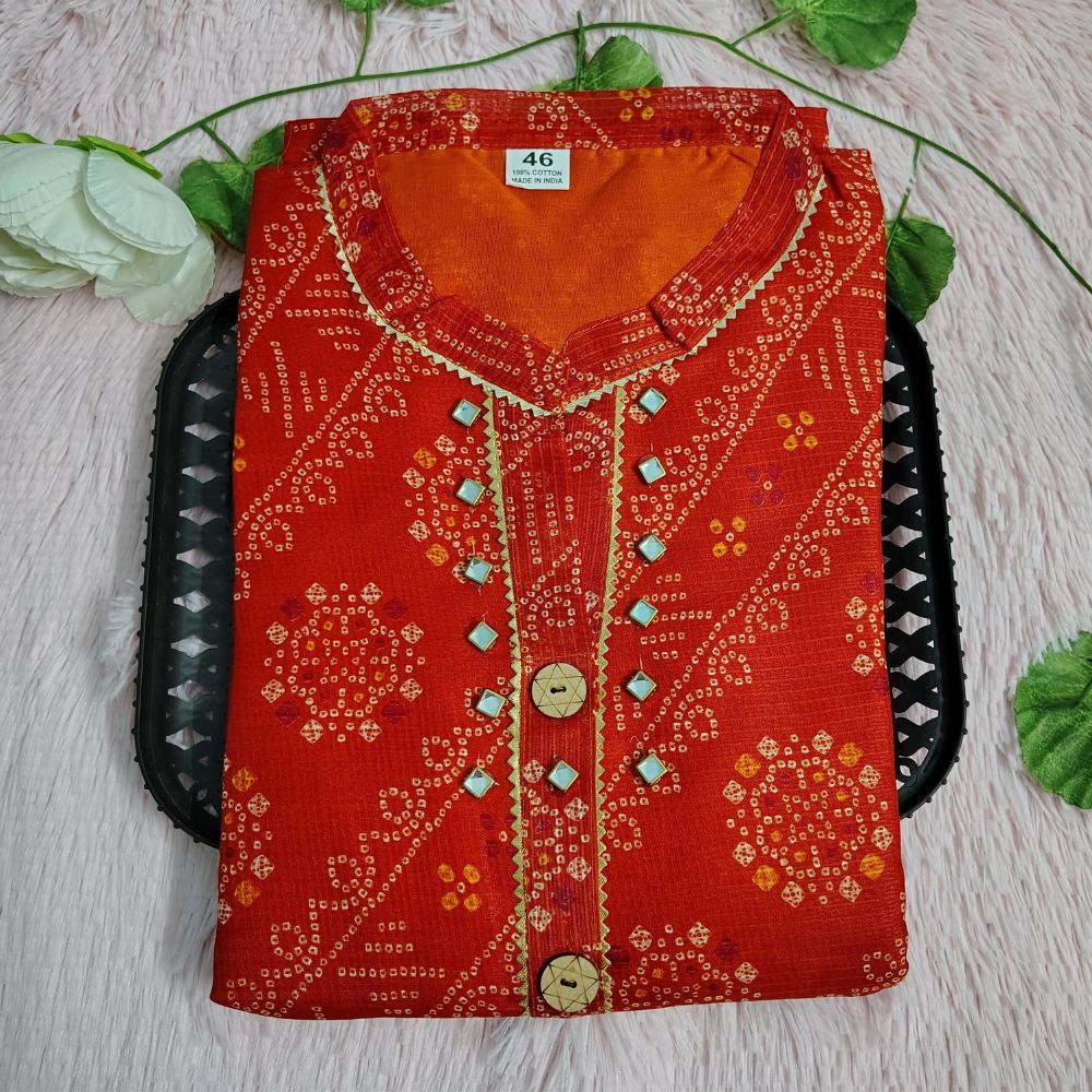 K26 Dark orange kesar color Bandhini kurti