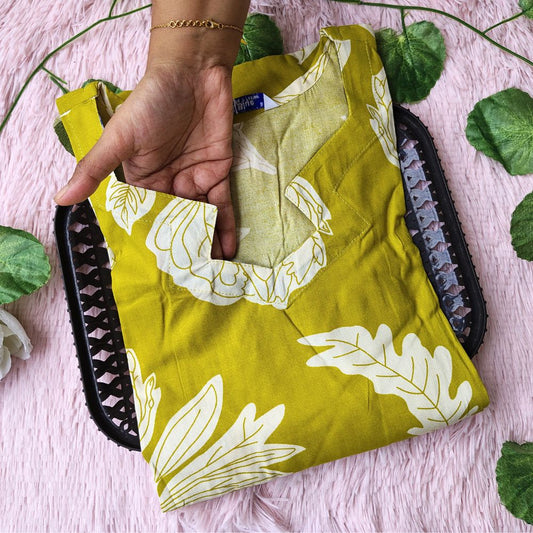 KL4501 Mustrad yellow floral kurti