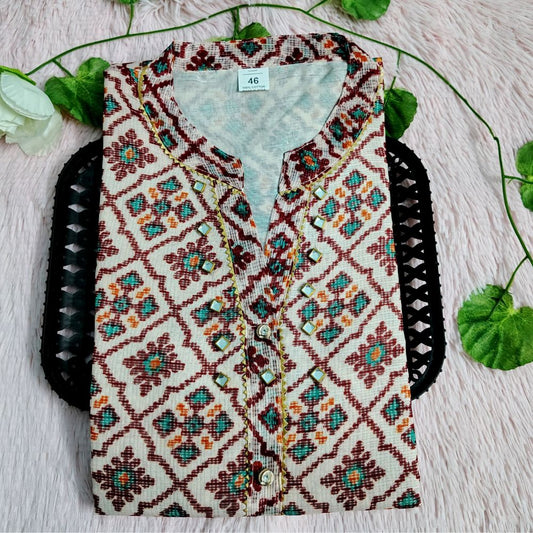 K16 White maroon kurti