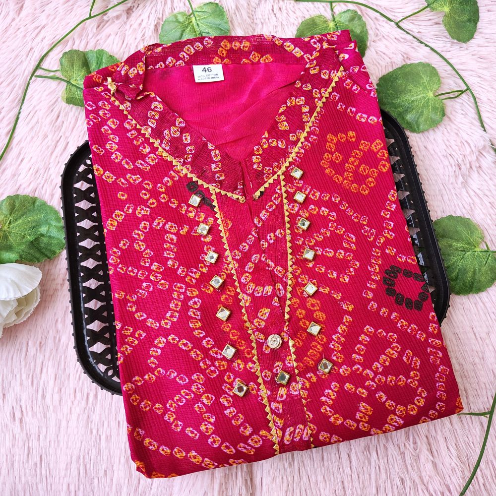 K03 Rani Pink Bandhini kurti