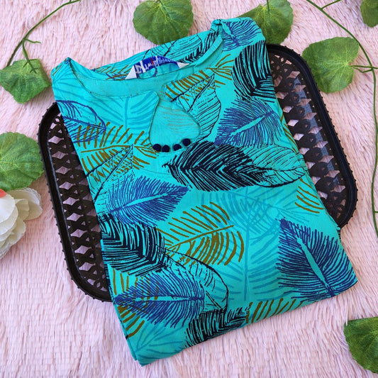 KL24010 Blue leaf pattern kurti