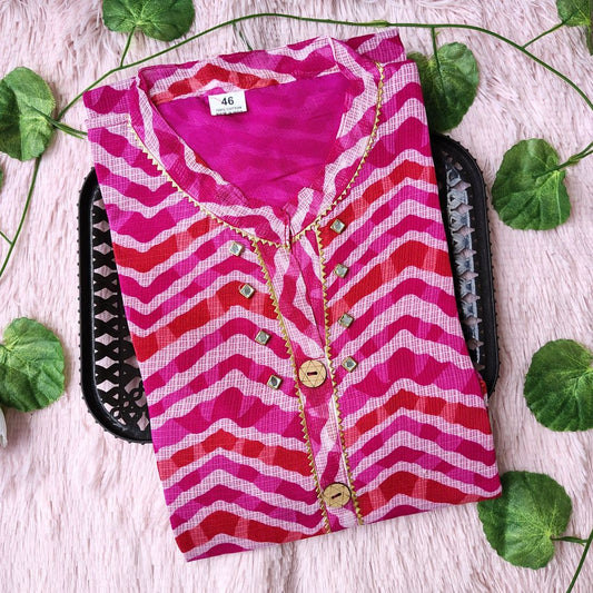 K0085  Pink Red lehriya kurti