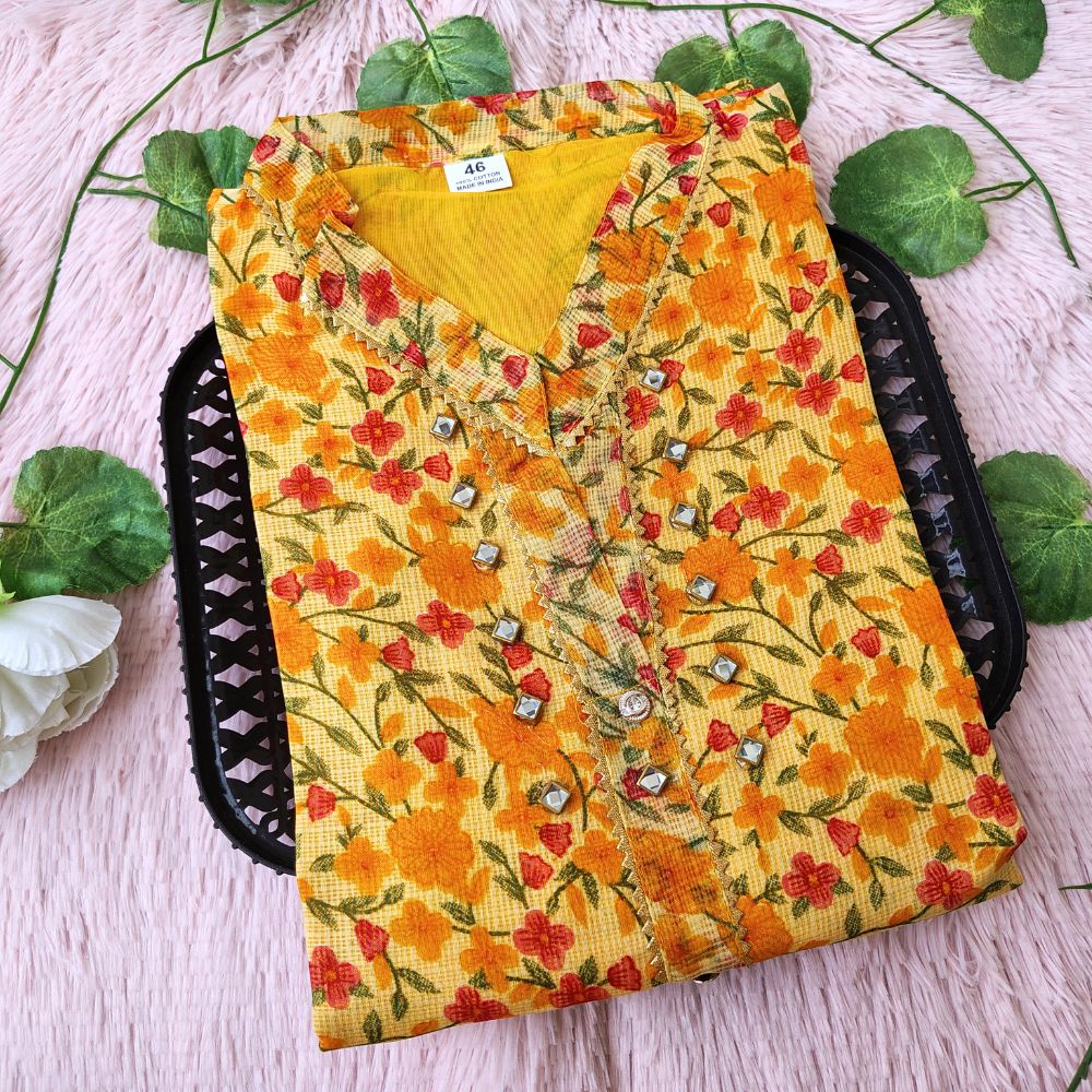 k06 Yellow floral kurti