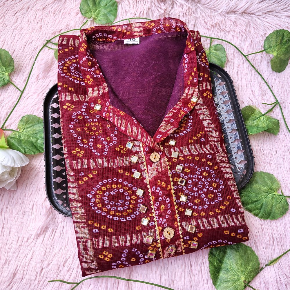 K0074 Maroon Bandhini kurti