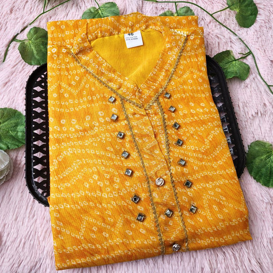 K18 Rich yellow Bandhini kurti