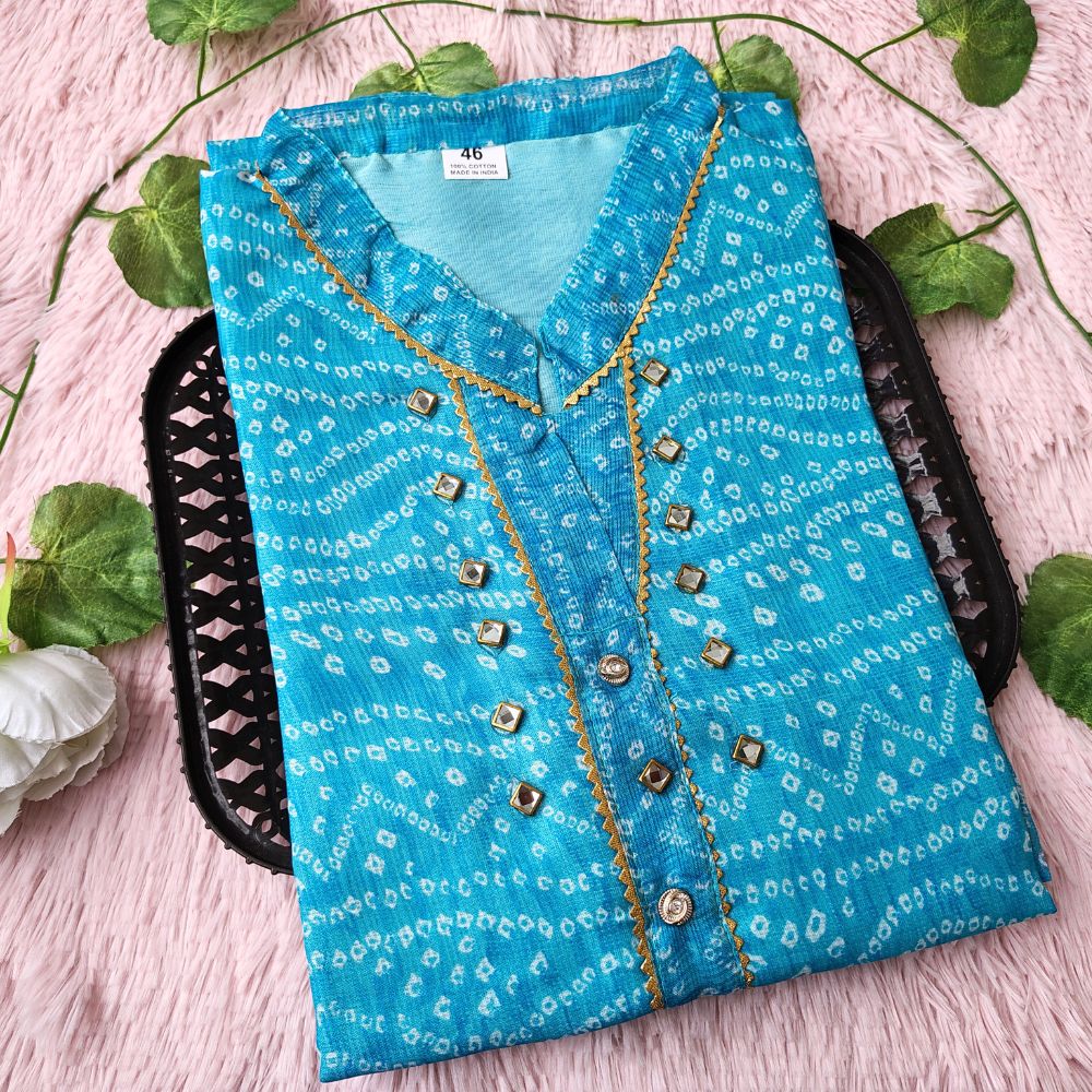 K23 Skyblue Bandhini kurti