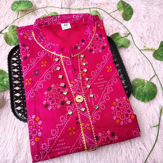 K13 Rani Pink Bandhini kurti