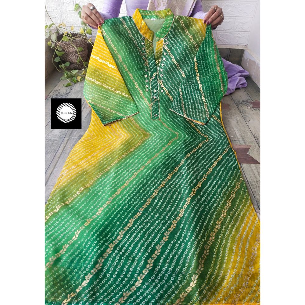 02 Green yellow Grand Lehriya Kurti