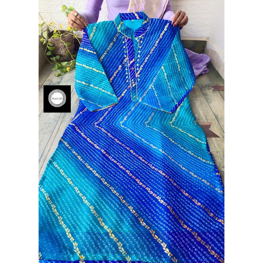 14 Blue Lehriya Grand Kurti