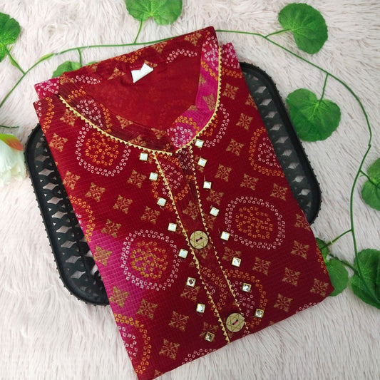 K93 Red Pink Bandhini Kurti