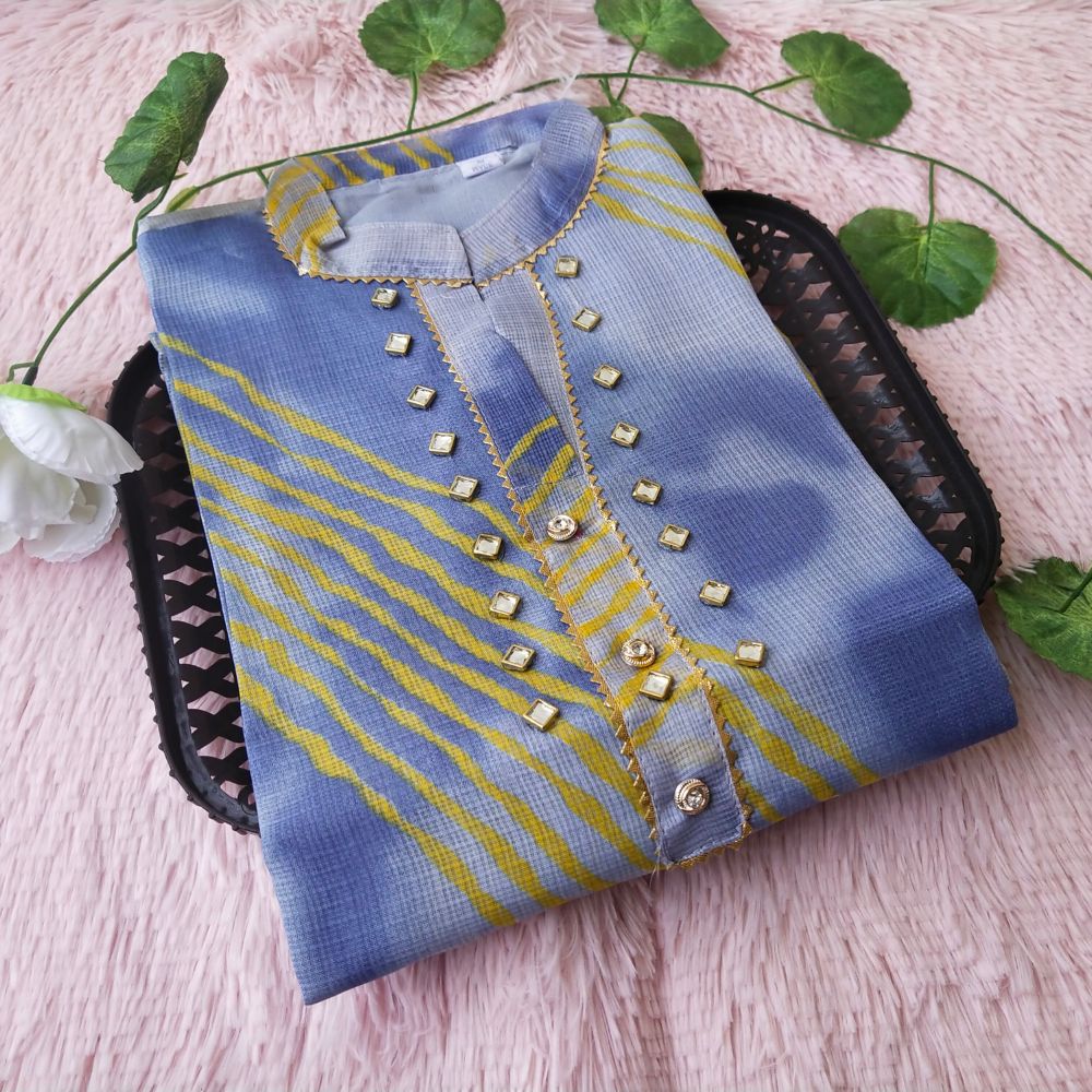 K81 Grey lehriya kurti