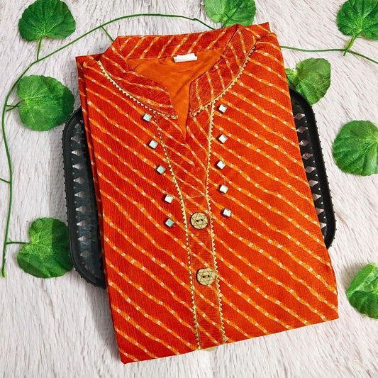 028 Orange Lehriya kurti( plus size)