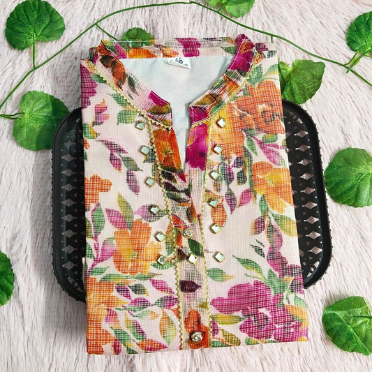002 white multi color kurti