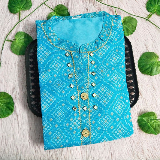 027 Skyblue Bandhini kurti