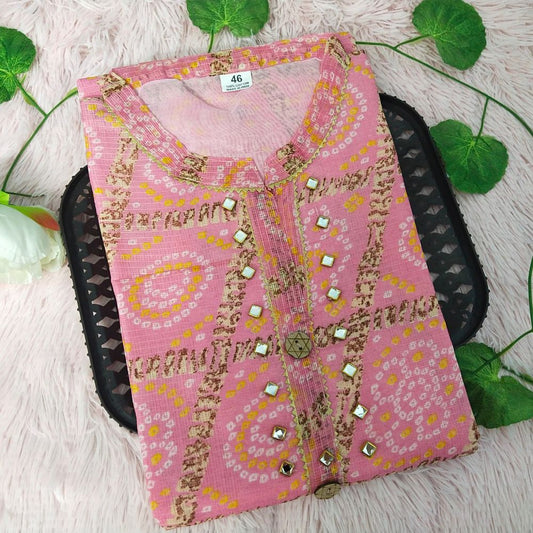 34 Powder Pink Bandhini Kurti