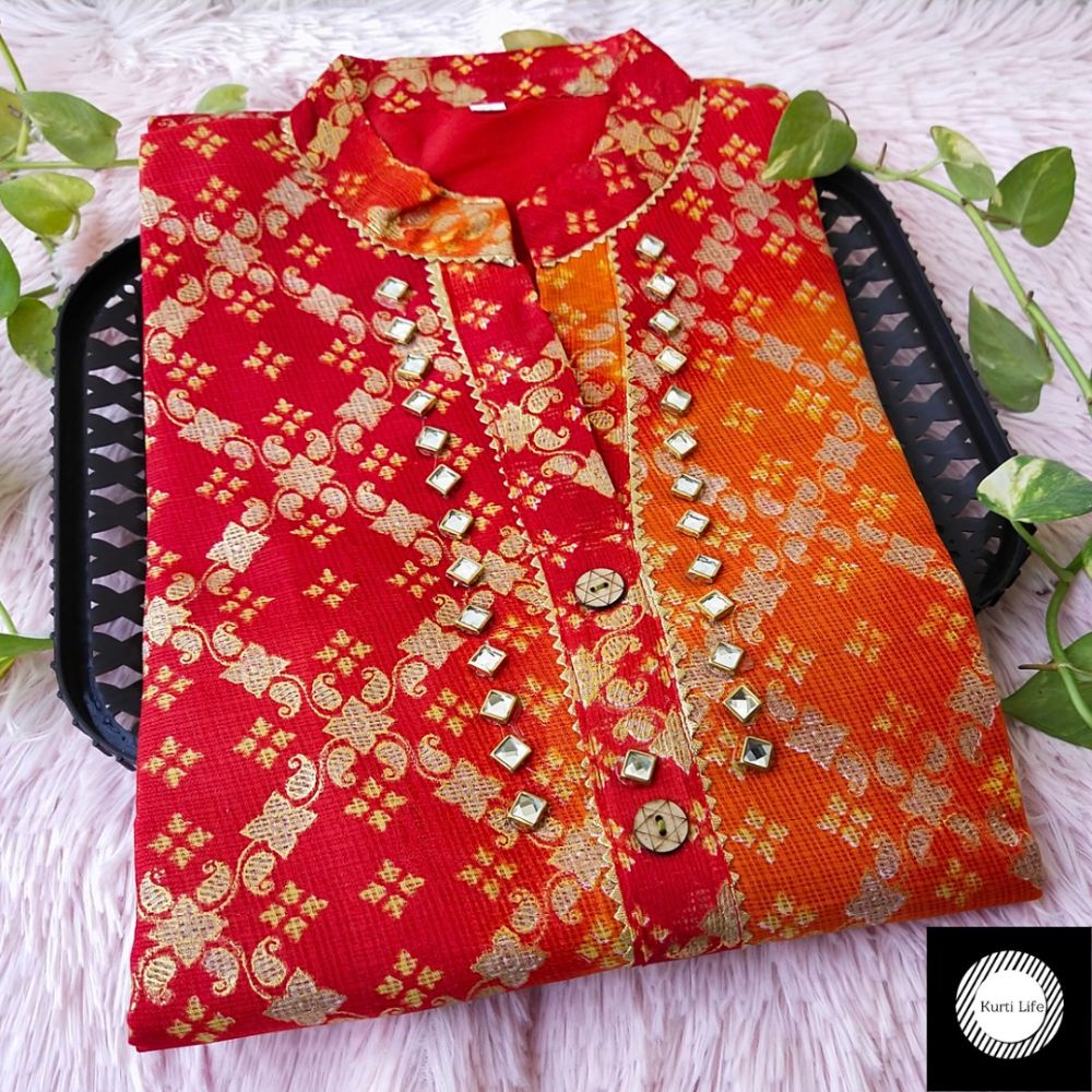 K89 Red Orange Grand Kurti