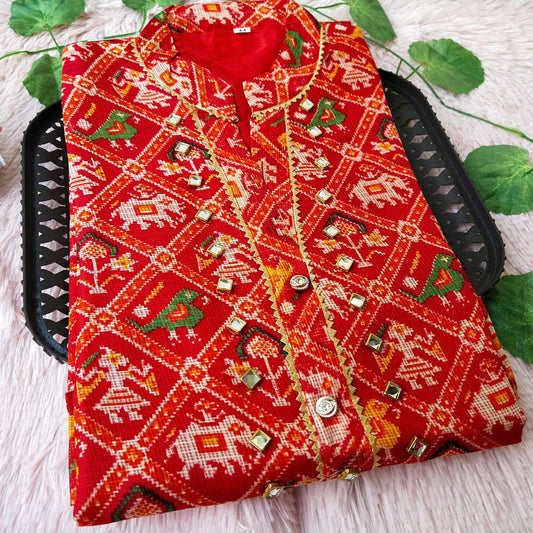 57 Red Elephant Patola Kurti
