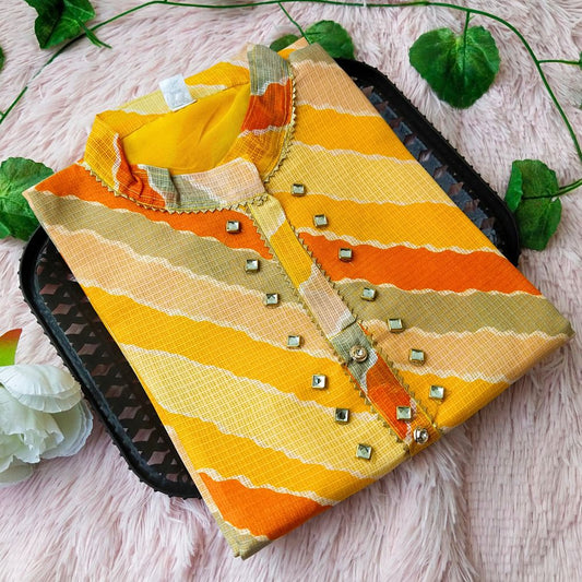 K91 Yellow Multi Lehriya kurti
