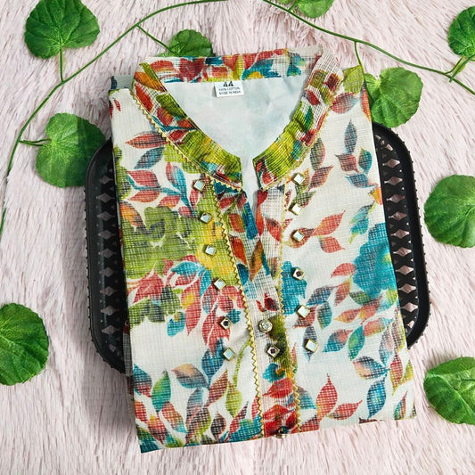 012 White blue multi kurti