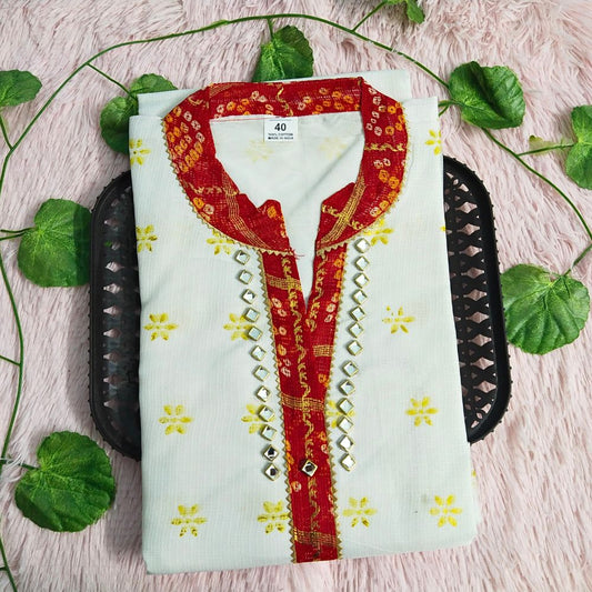 86 White Colour Cotton Kurti