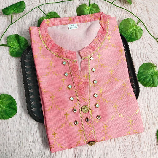 015 Powder pink golden kurti