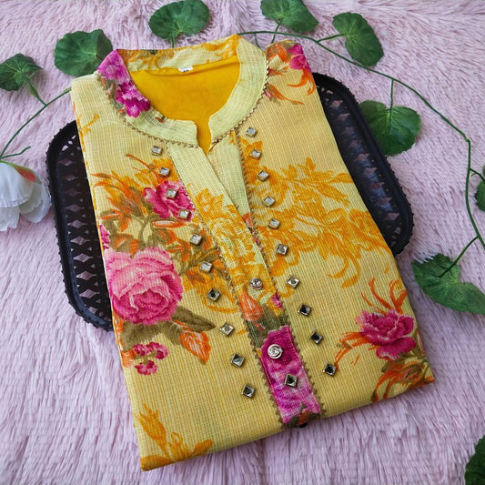61 Yellow floral kurti