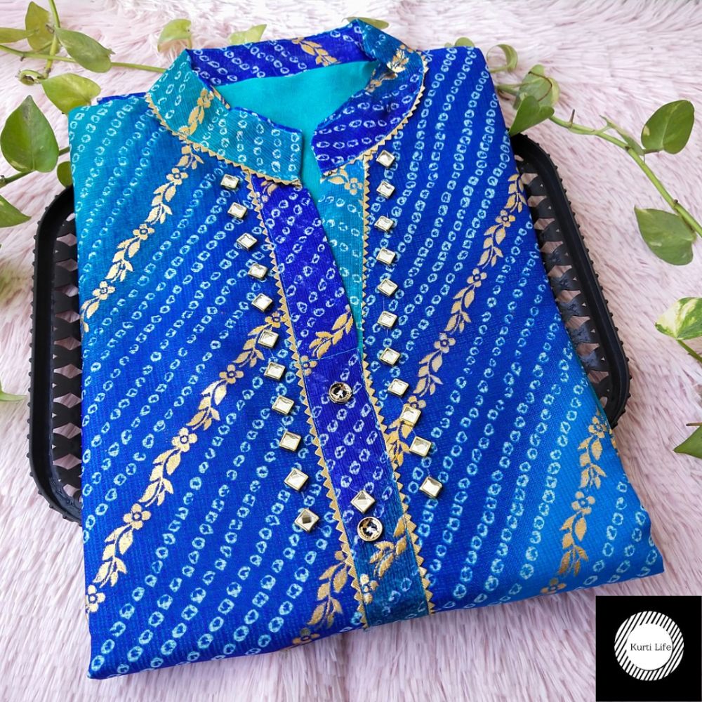 14 Blue Lehriya Grand Kurti